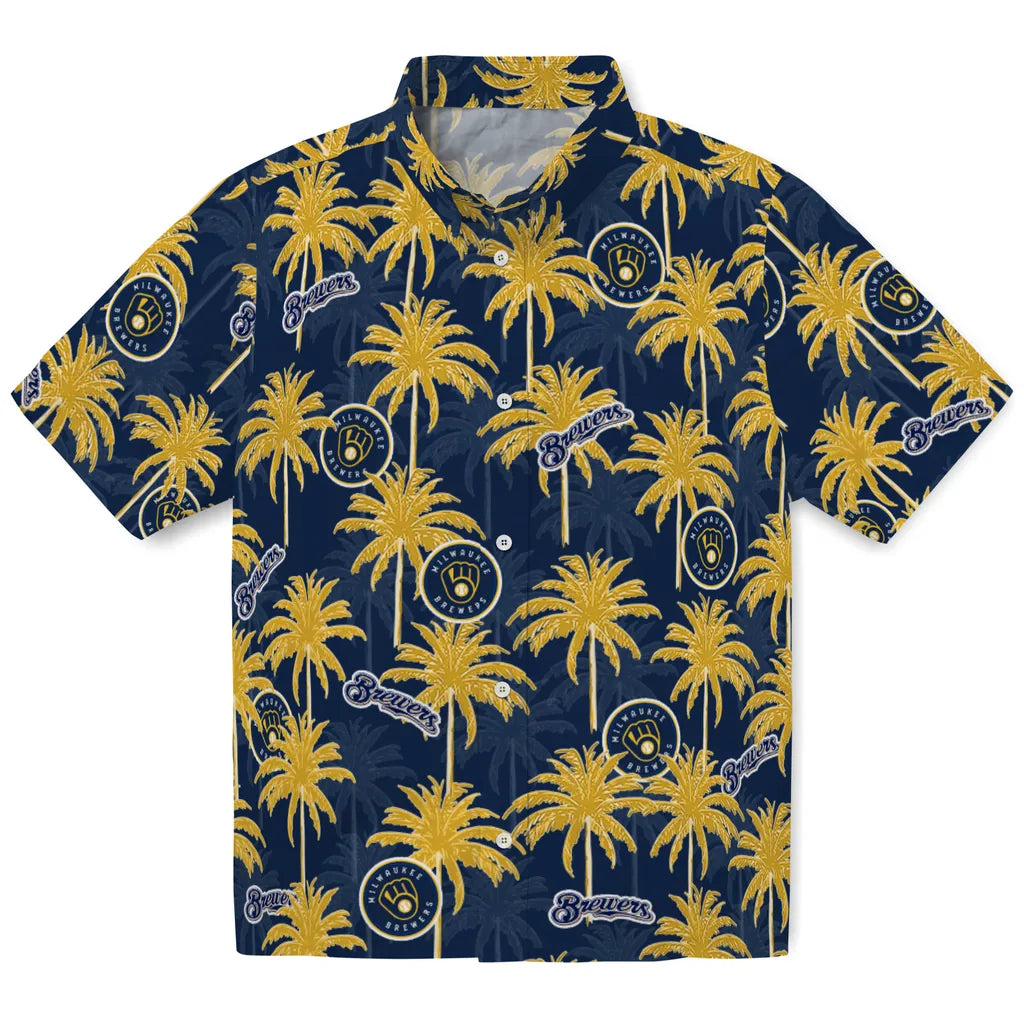 Milwaukee Brewers Hawaiian Shirt - Palm Tree Motif | Moonbestprint