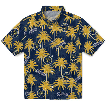 Milwaukee Brewers Hawaiian Shirt - Palm Tree Motif | Moonbestprint