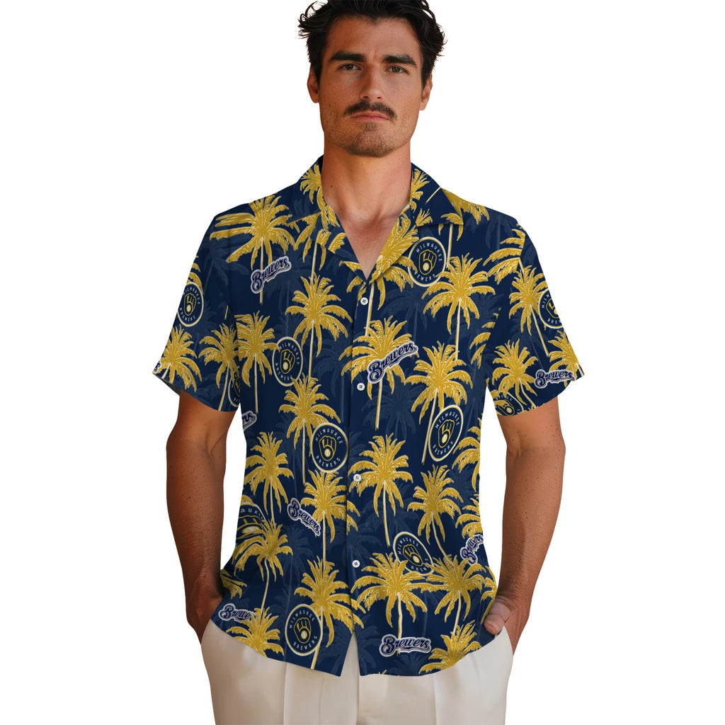 Milwaukee Brewers Hawaiian Shirt - Palm Tree Motif | Moonbestprint