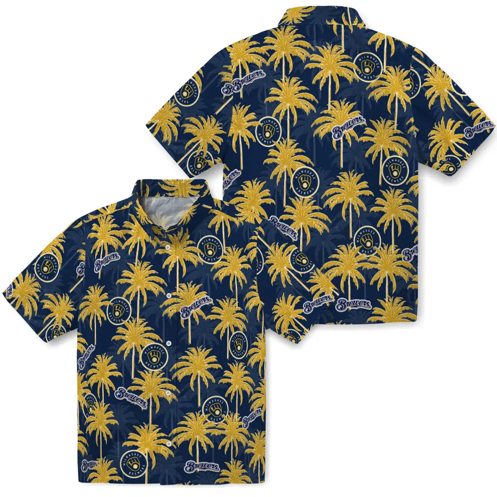 Milwaukee Brewers Hawaiian Shirt - Palm Tree Motif | Moonbestprint