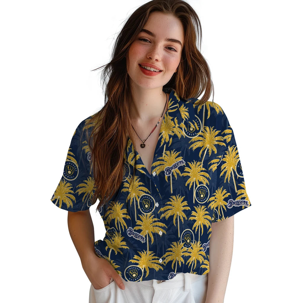 Milwaukee Brewers Hawaiian Shirt - Palm Tree Motif | Moonbestprint