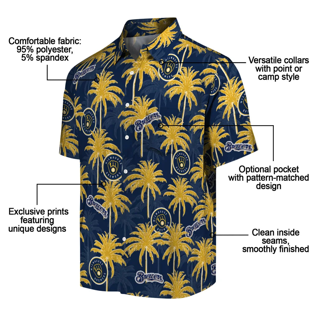 Milwaukee Brewers Hawaiian Shirt - Palm Tree Motif | Moonbestprint