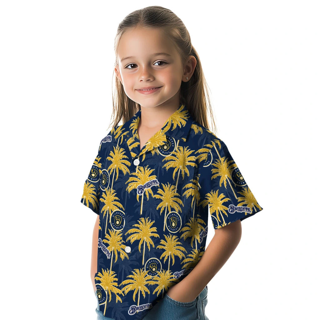 Milwaukee Brewers Hawaiian Shirt - Palm Tree Motif | Moonbestprint