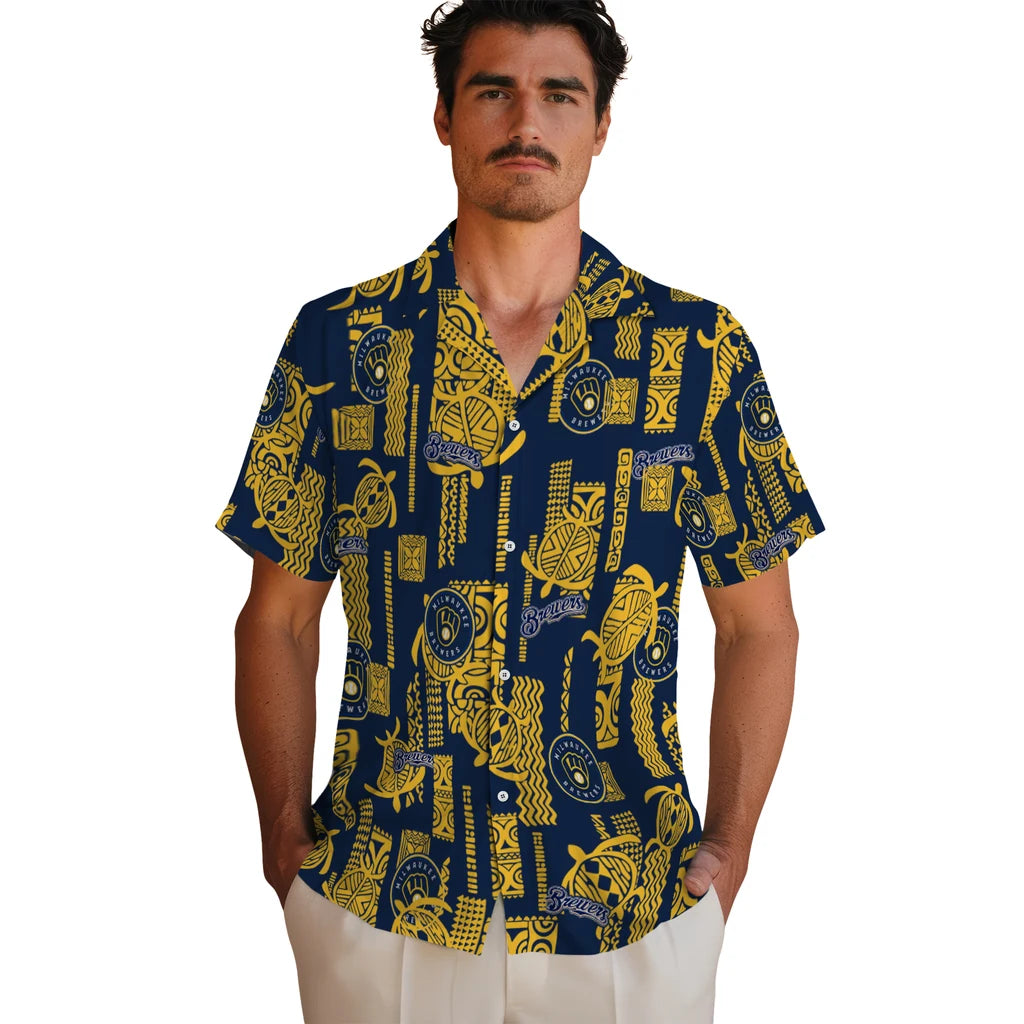 Milwaukee Brewers Hawaiian Shirt - Turtle Lines | Moonbestprint