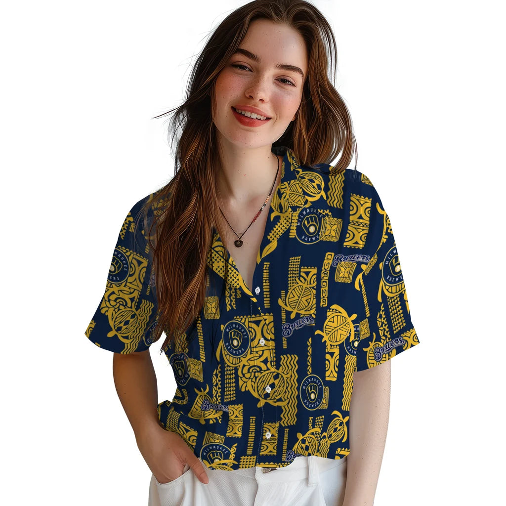 Milwaukee Brewers Hawaiian Shirt - Turtle Lines | Moonbestprint