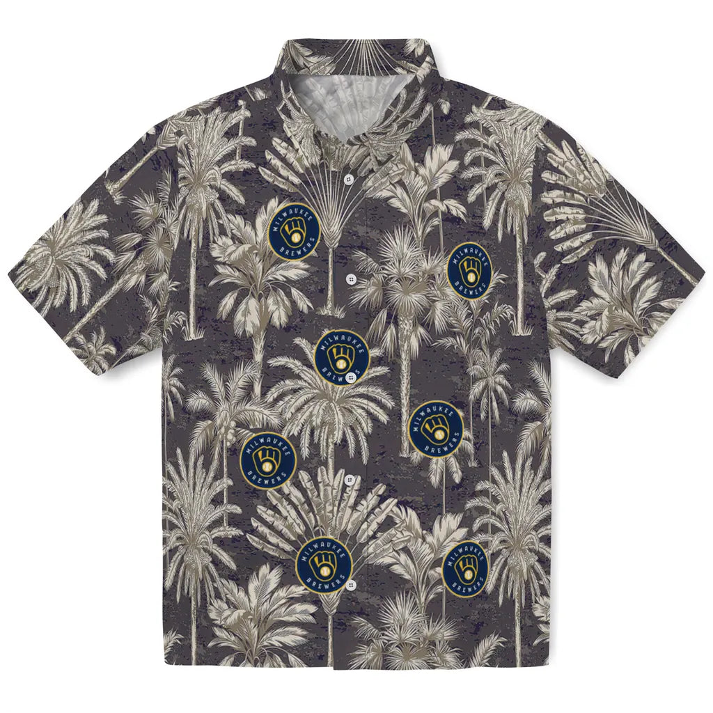 Milwaukee Brewers Hawaiian Shirt - Vintage Palm Tree | Moonbestprint