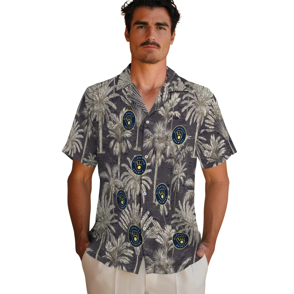 Milwaukee Brewers Hawaiian Shirt - Vintage Palm Tree | Moonbestprint