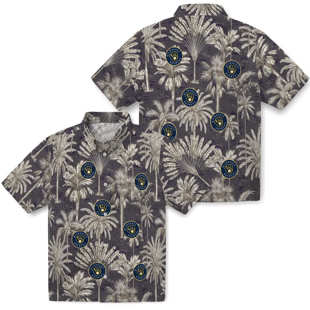 Milwaukee Brewers Hawaiian Shirt - Vintage Palm Tree | Moonbestprint