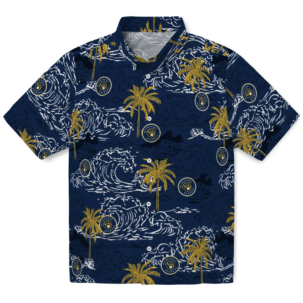 Milwaukee Brewers Hawaiian Shirt - Wave Palm | Moonbestprint