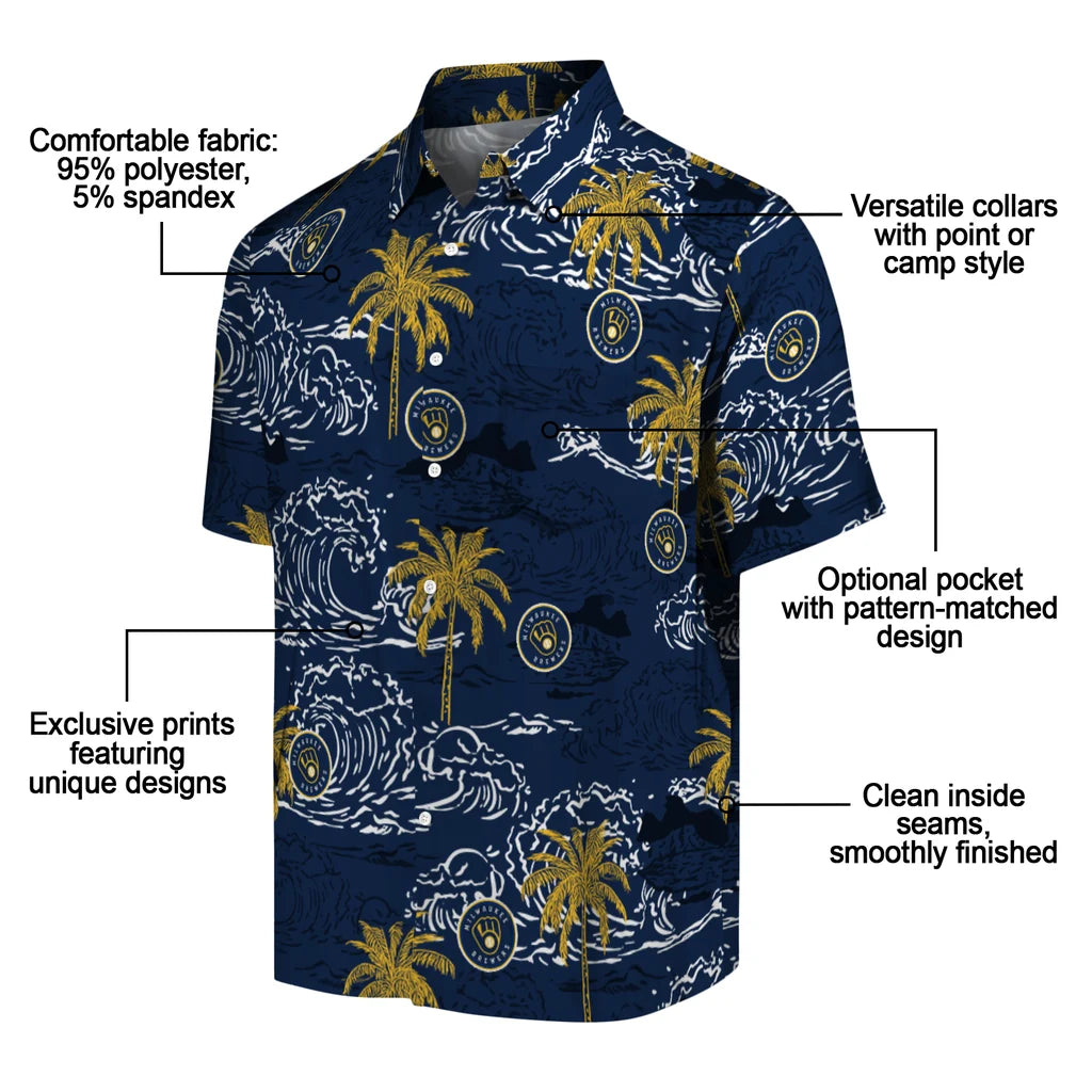 Milwaukee Brewers Hawaiian Shirt - Wave Palm | Moonbestprint