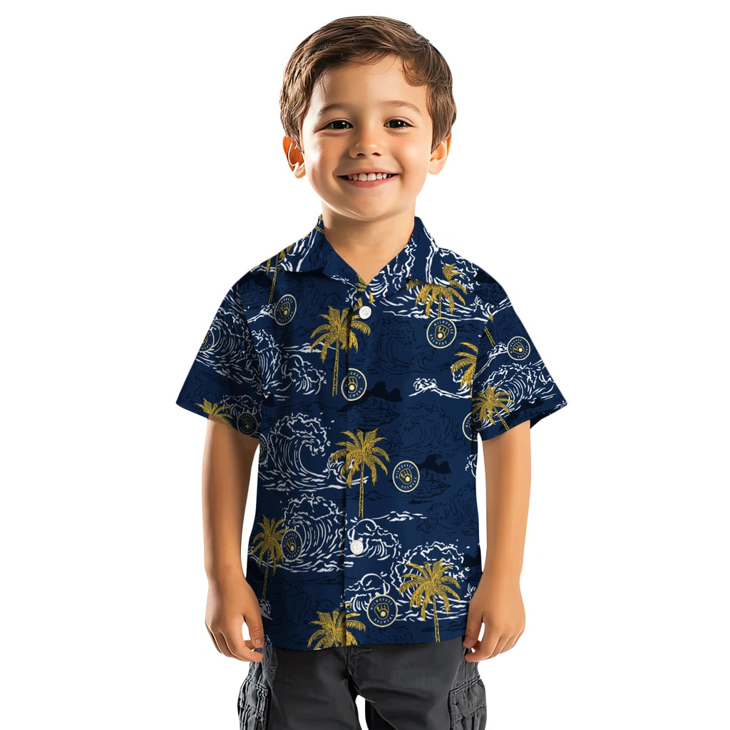 Milwaukee Brewers Hawaiian Shirt - Wave Palm | Moonbestprint