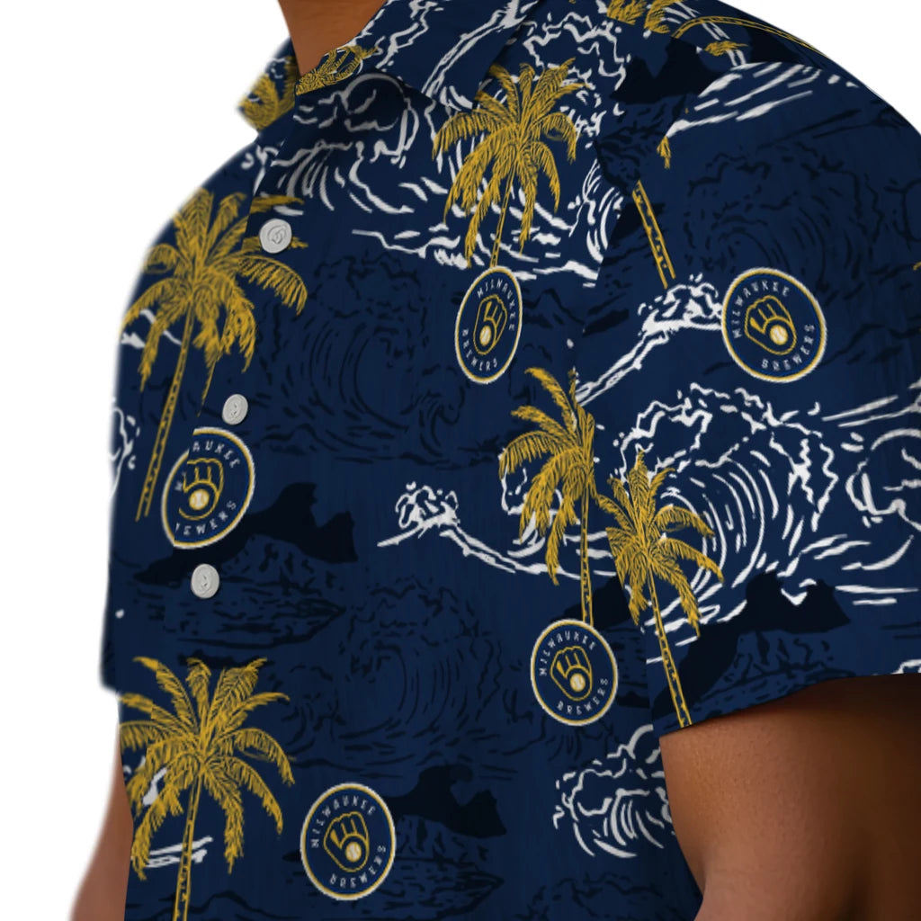 Milwaukee Brewers Hawaiian Shirt - Wave Palm | Moonbestprint