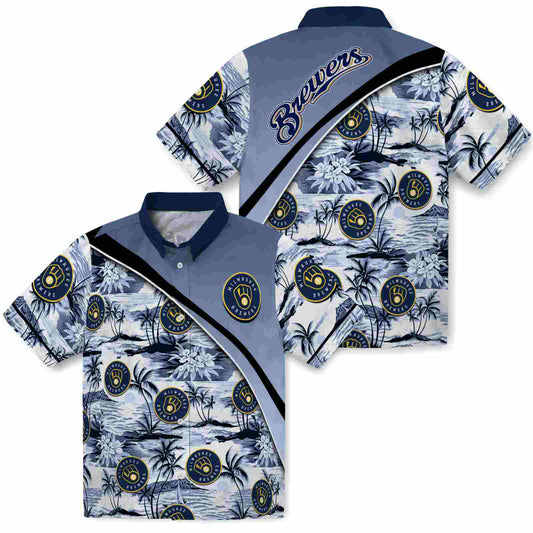Milwaukee Brewers Sunset Palms Navy Blue White Hawaiian Shirt - Moonbestprint