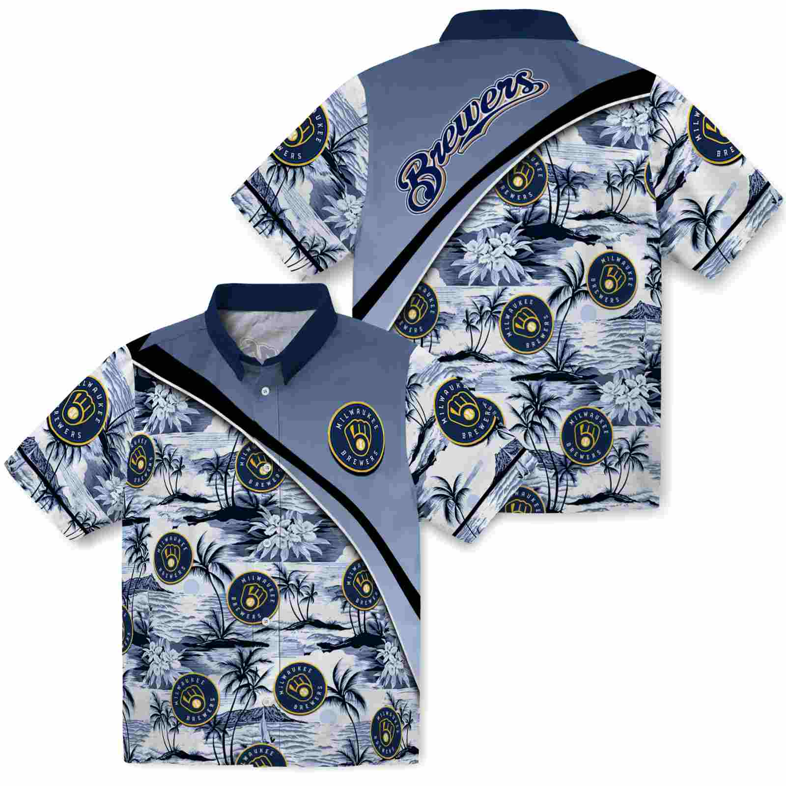 Milwaukee Brewers Sunset Palms Navy Blue White Hawaiian Shirt – Moonbestprint