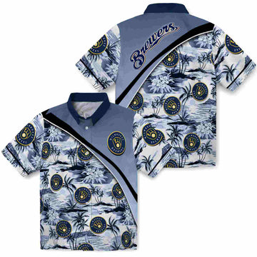 Milwaukee Brewers Sunset Palms Navy Blue White Hawaiian Shirt – Moonbestprint