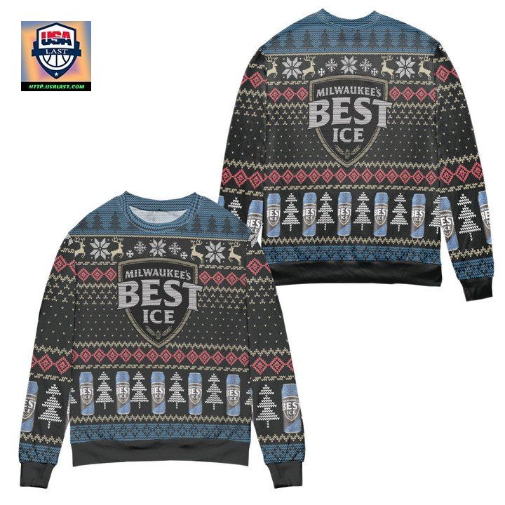 Milwaukees Best Ice Beer Snowflake Pattern Ugly Christmas Sweater ? Black ? Usalast