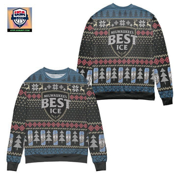 Milwaukees Best Ice Beer Snowflake Pattern Ugly Christmas Sweater ? Black ? Usalast