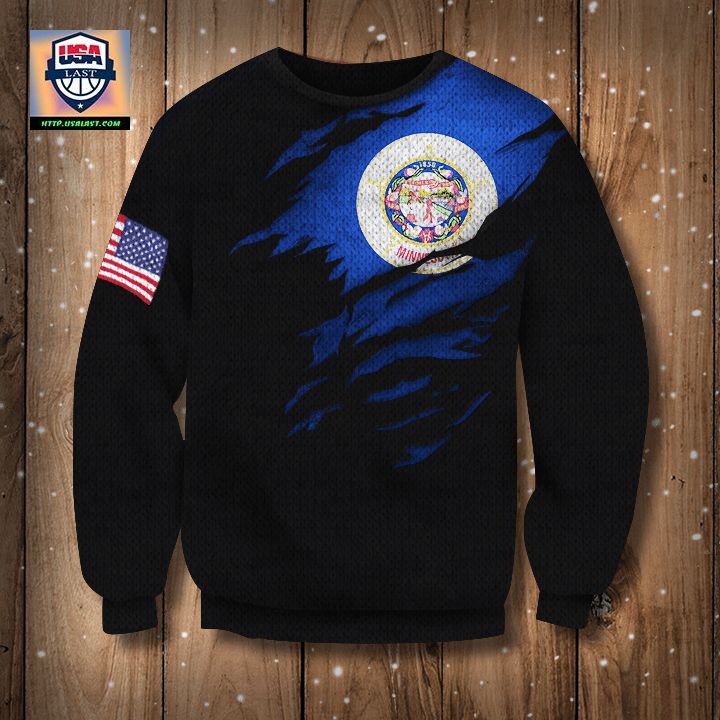 Minnesota State Flag 3D Sweater Minnesota Flag And American Flag Sweater Patriotic Gift ? Usalast