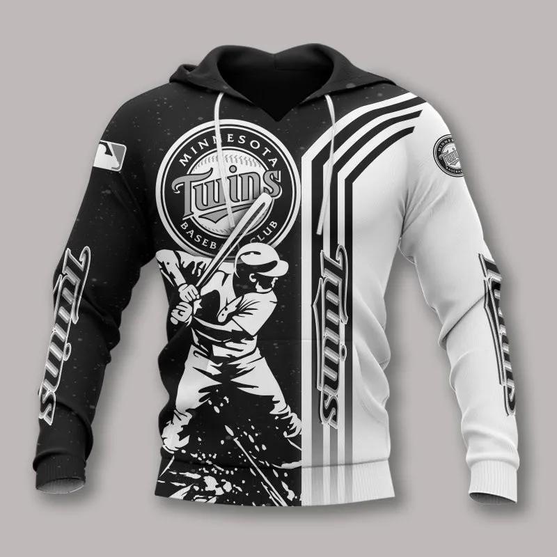 Minnesota Twins Black And White MLB All Over Print Hoodie -Moonbestprint