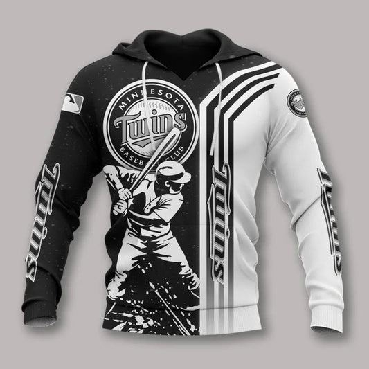 Minnesota Twins Black And White MLB All Over Print Hoodie -Moonbestprint