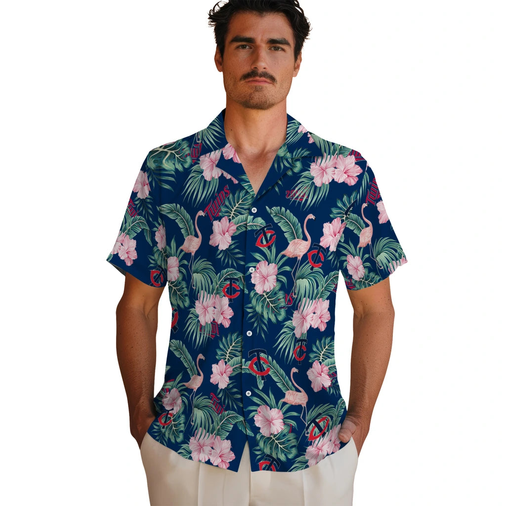 Minnesota Twins Hawaiian Shirt - Flamingo and Hibiscus | Moonbestprint
