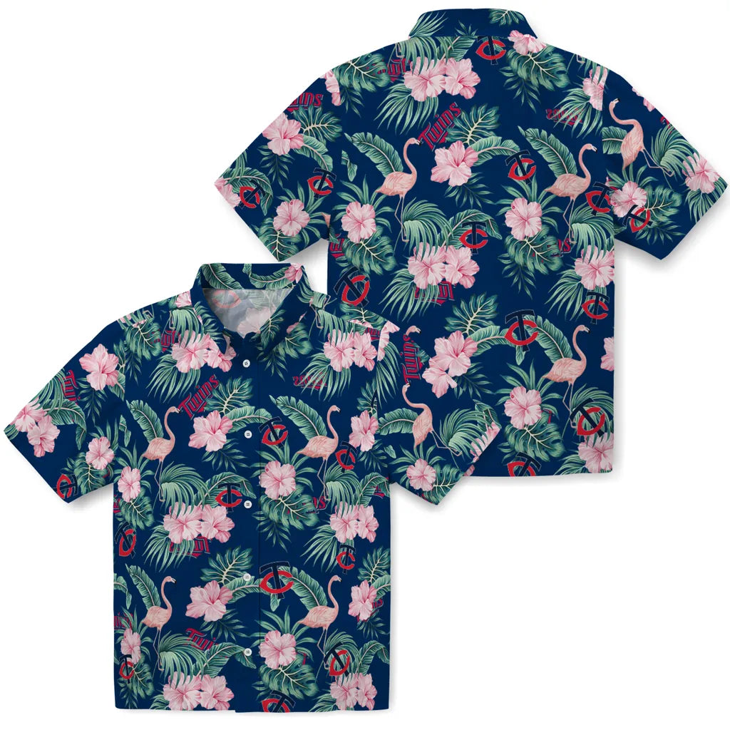 Minnesota Twins Hawaiian Shirt - Flamingo and Hibiscus | Moonbestprint