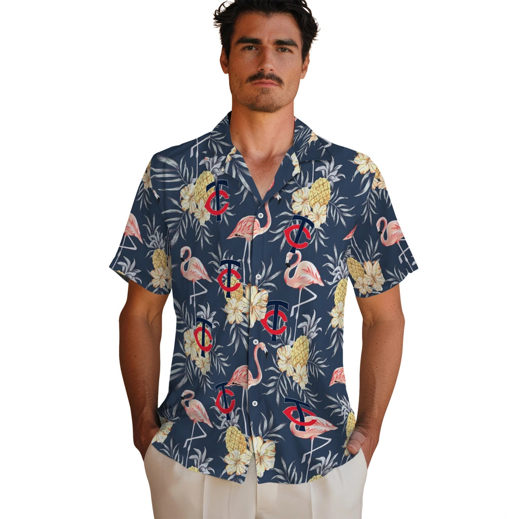 Minnesota Twins Hawaiian Shirt - Flamingo Hibiscus | Moonbestprint