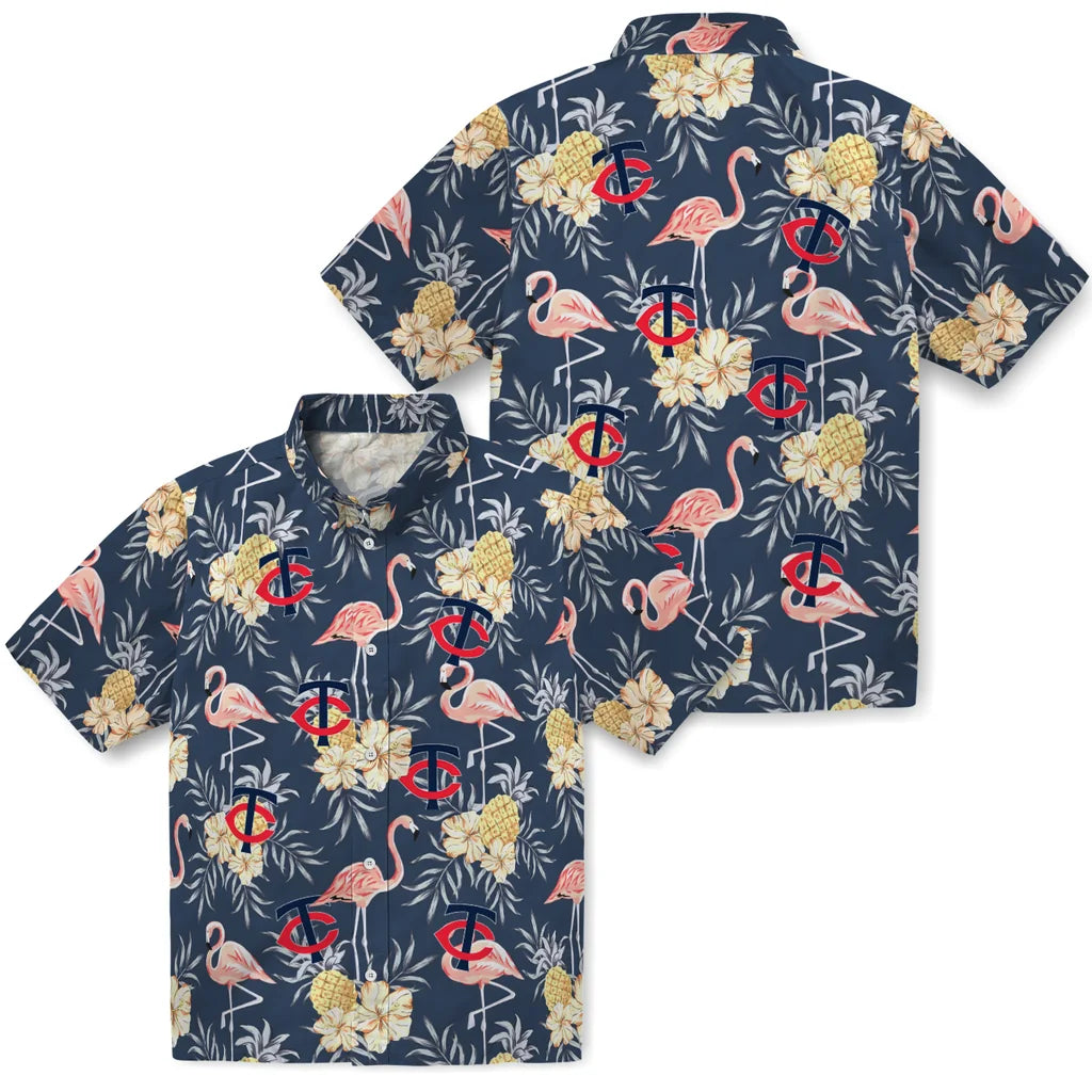 Minnesota Twins Hawaiian Shirt - Flamingo Hibiscus | Moonbestprint