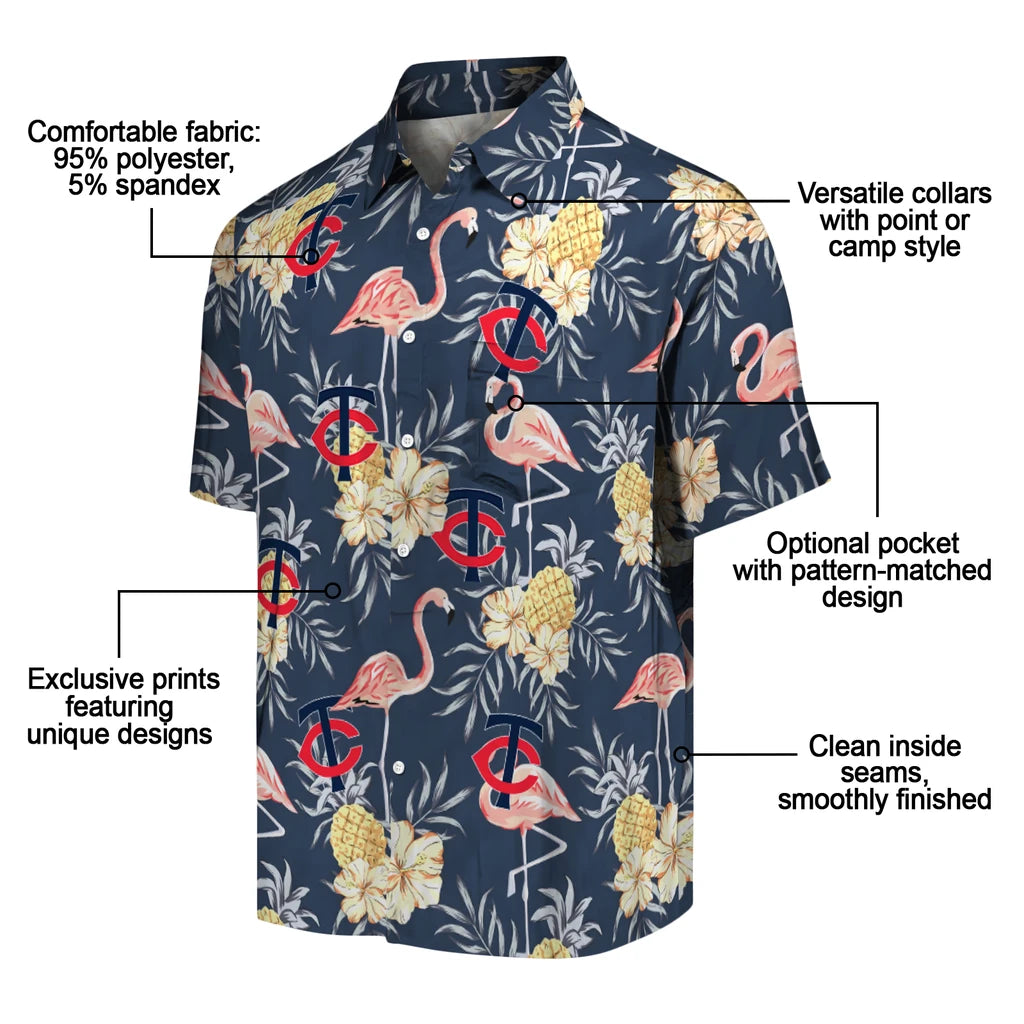 Minnesota Twins Hawaiian Shirt - Flamingo Hibiscus | Moonbestprint
