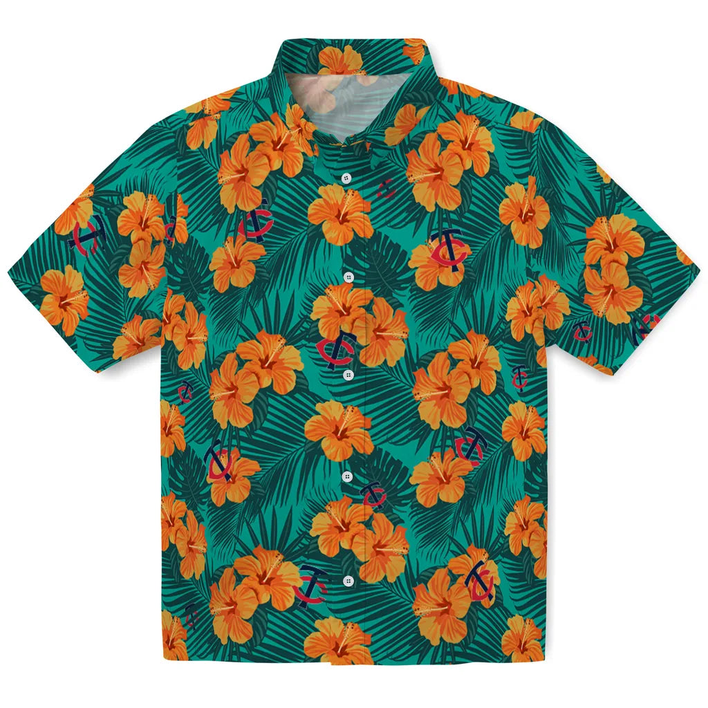 Minnesota Twins Hawaiian Shirt - Hibiscus and Palm Leaves | Moonbestprint