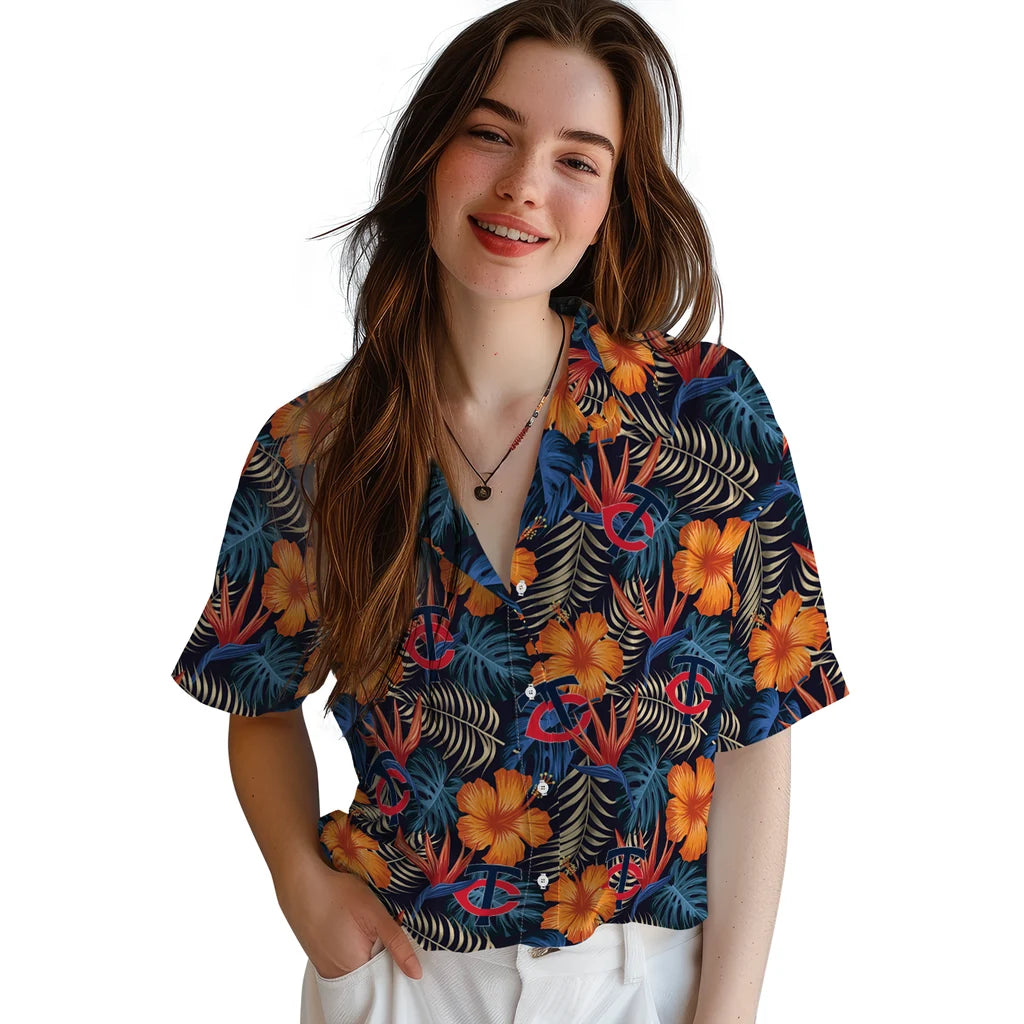 Minnesota Twins Hawaiian Shirt - Hibiscus Foliage | Moonbestprint
