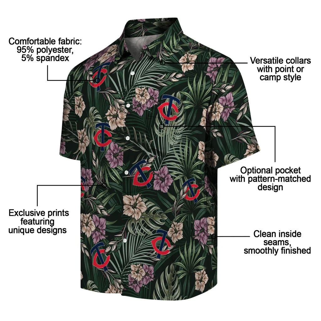 Minnesota Twins Hawaiian Shirt - Hibiscus Leaves Pattern | Moonbestprint