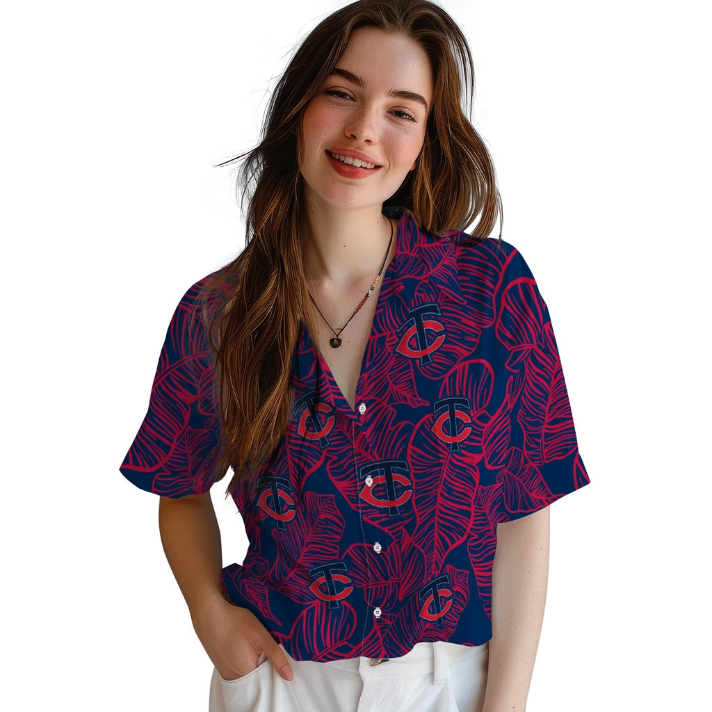 Minnesota Twins Hawaiian Shirt - Leaf Outline | Moonbestprint
