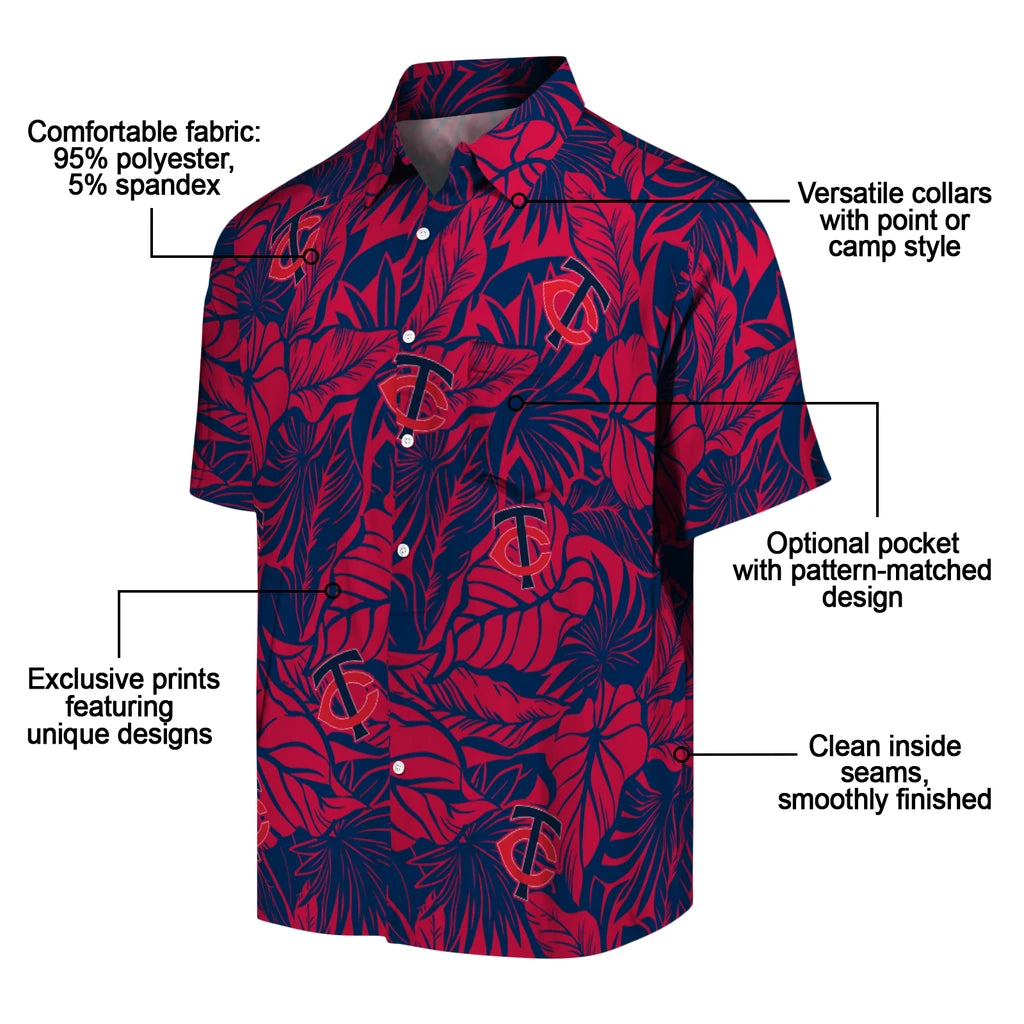 Minnesota Twins Hawaiian Shirt - Monstera Layer | Moonbestprint