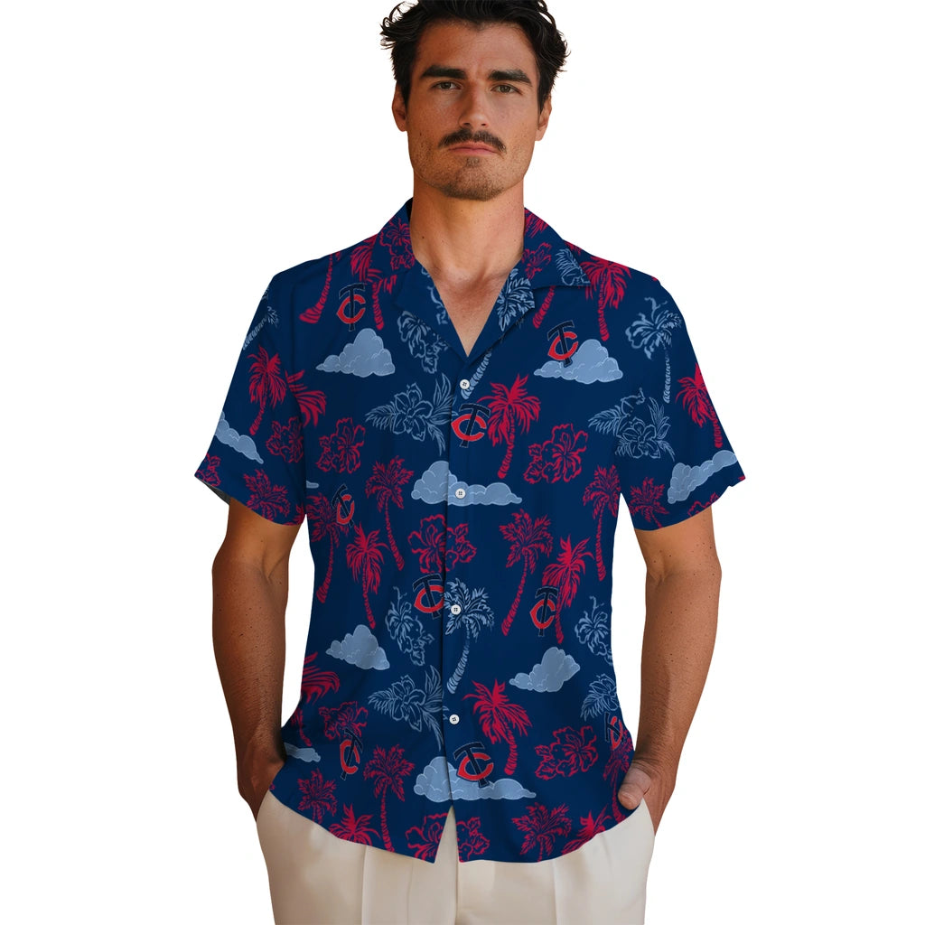 Minnesota Twins Hawaiian Shirt - Palm And Clouds | Moonbestprint