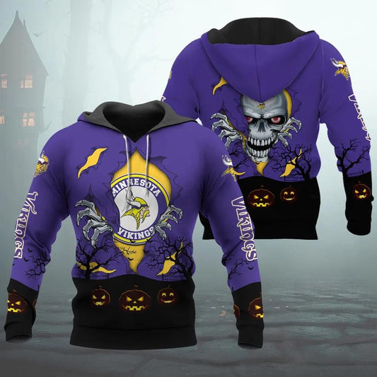 Minnesota Vikings Halloween 3D NFL All Over Print Hoodie -Moonbestprint
