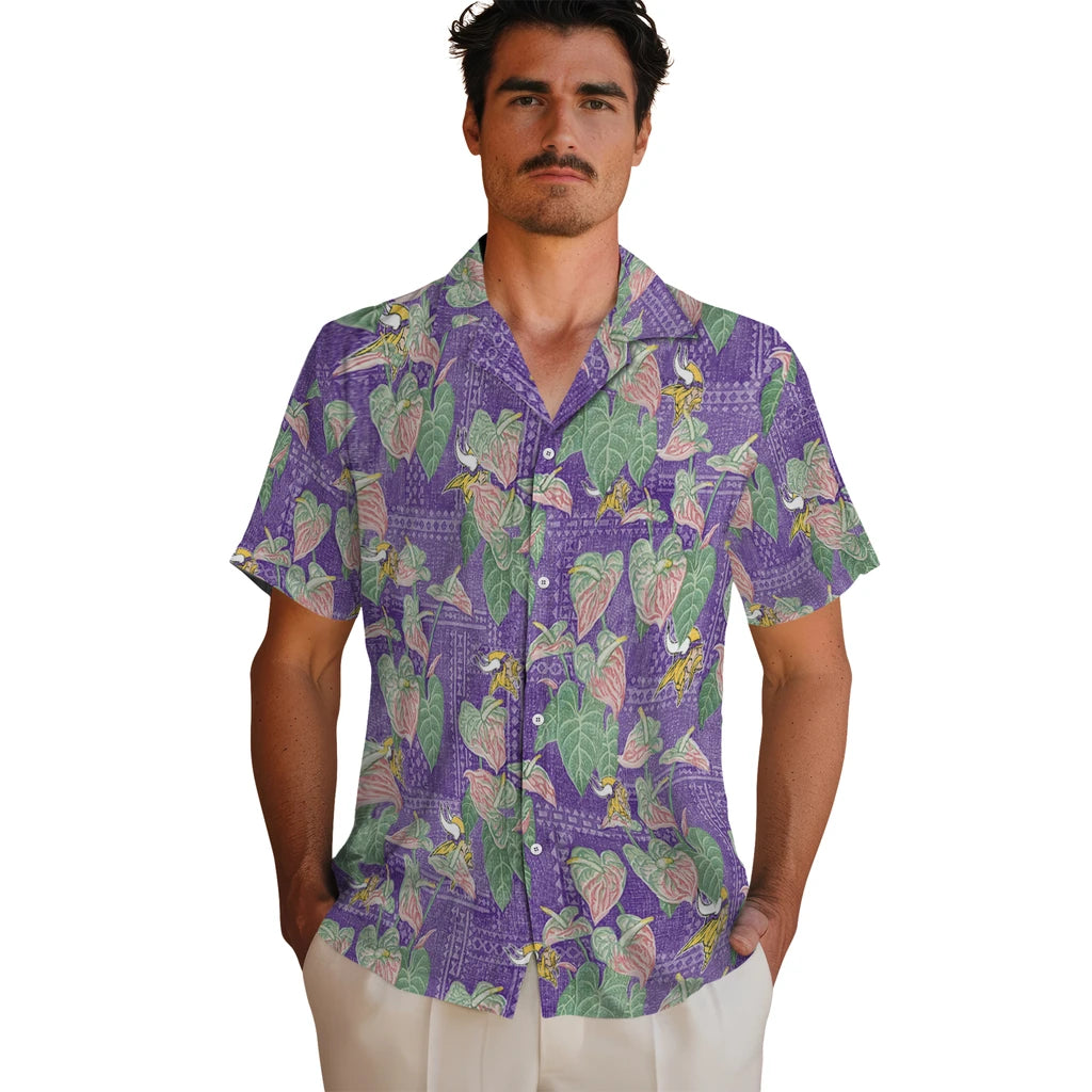Minnesota Vikings Hawaiian Shirt - Anthurium Overlay | Moonbestprint