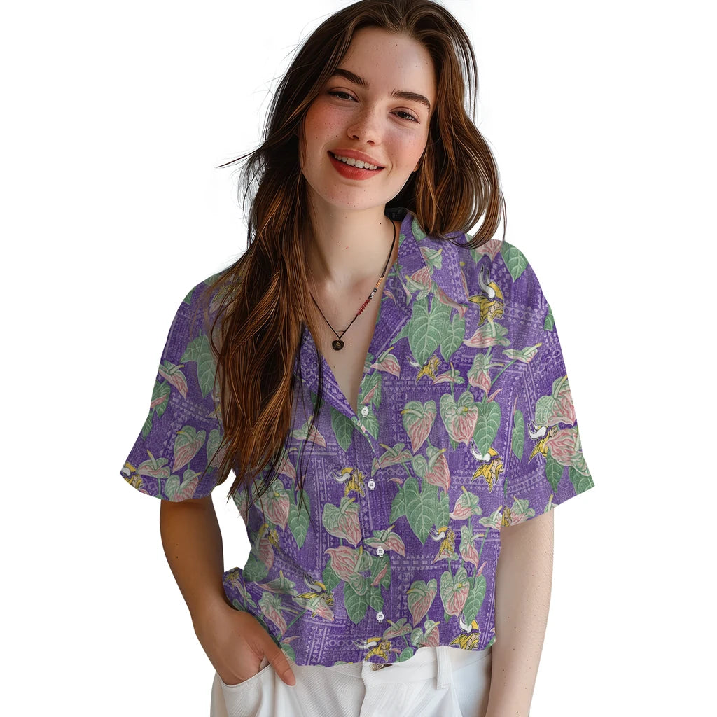 Minnesota Vikings Hawaiian Shirt - Anthurium Overlay | Moonbestprint