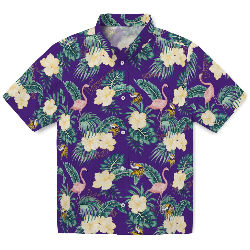 Minnesota Vikings Hawaiian Shirt - Flamingo and Hibiscus | Moonbestprint