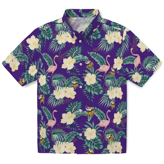 Minnesota Vikings Hawaiian Shirt - Flamingo and Hibiscus | Moonbestprint