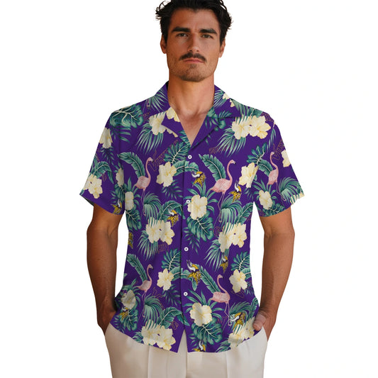 Minnesota Vikings Hawaiian Shirt - Flamingo and Hibiscus | Moonbestprint