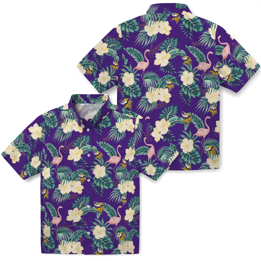 Minnesota Vikings Hawaiian Shirt - Flamingo and Hibiscus | Moonbestprint