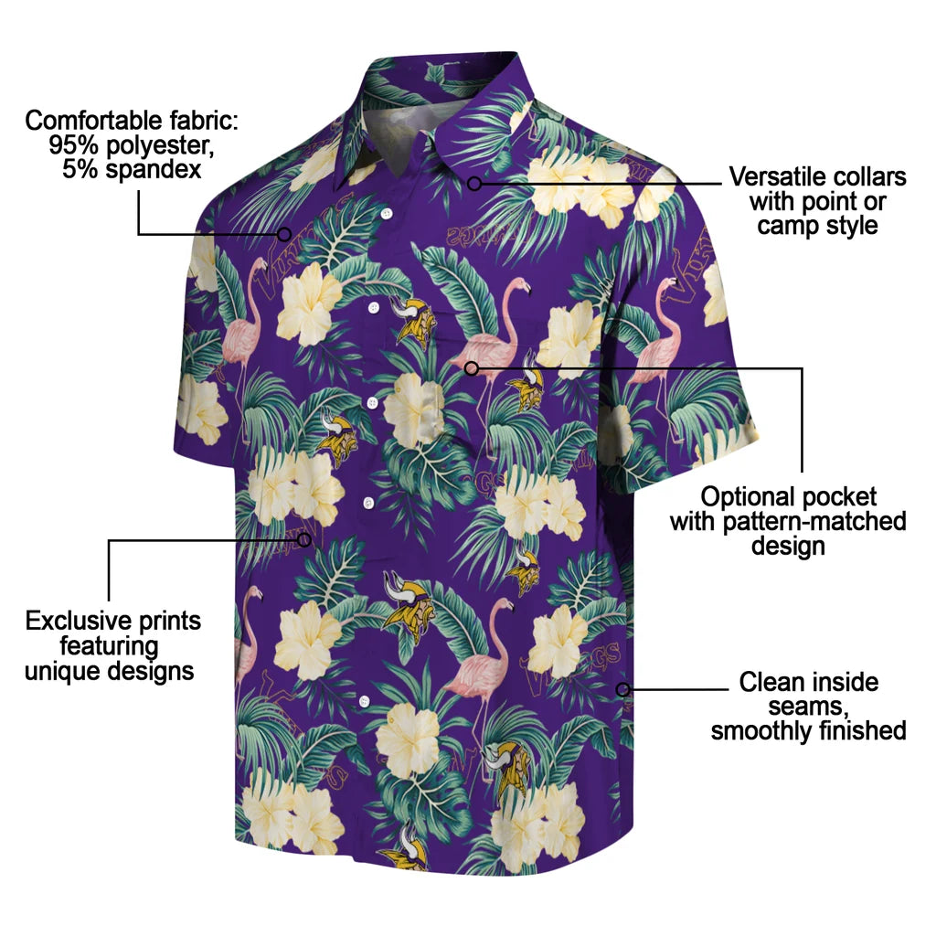 Minnesota Vikings Hawaiian Shirt - Flamingo and Hibiscus | Moonbestprint