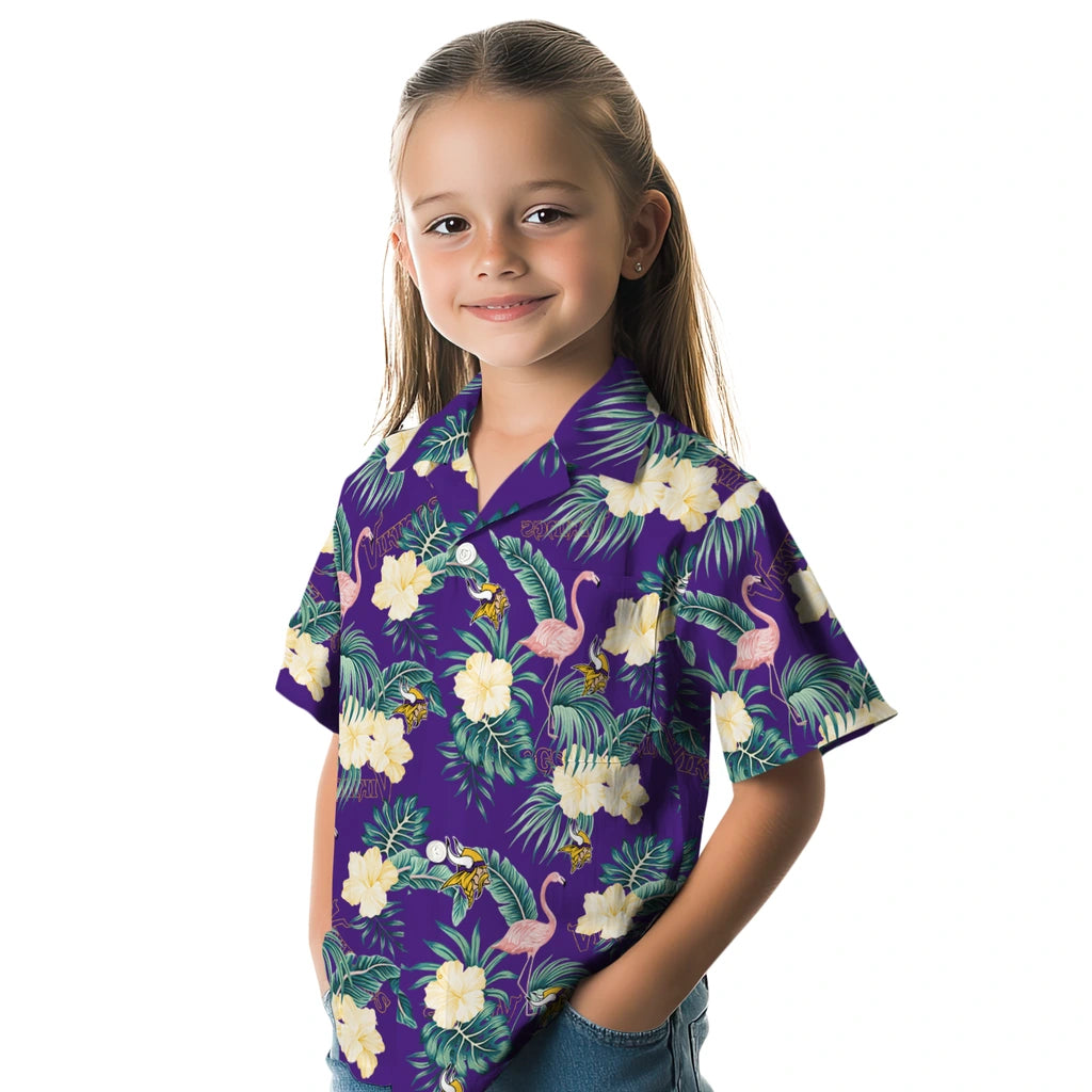 Minnesota Vikings Hawaiian Shirt - Flamingo and Hibiscus | Moonbestprint