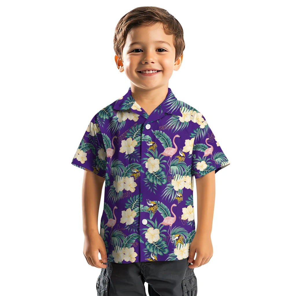 Minnesota Vikings Hawaiian Shirt - Flamingo and Hibiscus | Moonbestprint