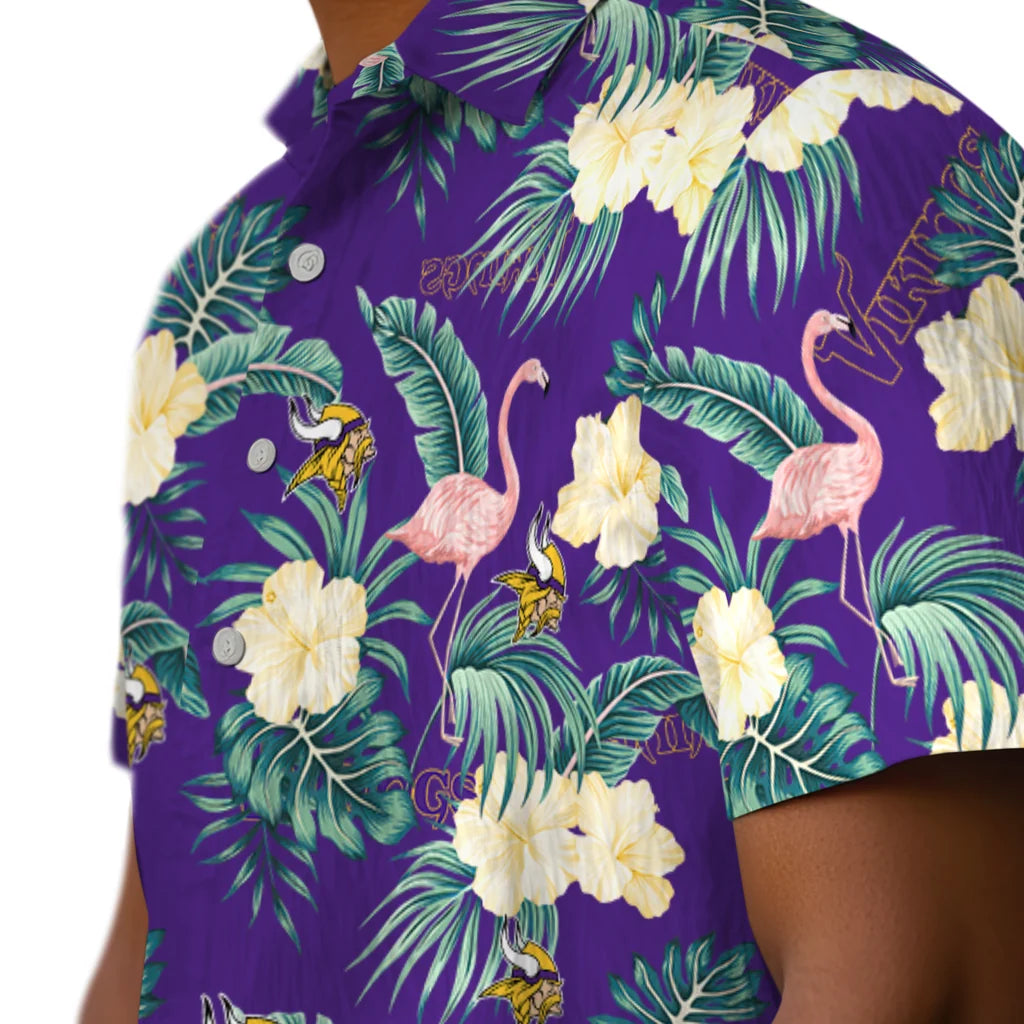 Minnesota Vikings Hawaiian Shirt - Flamingo and Hibiscus | Moonbestprint