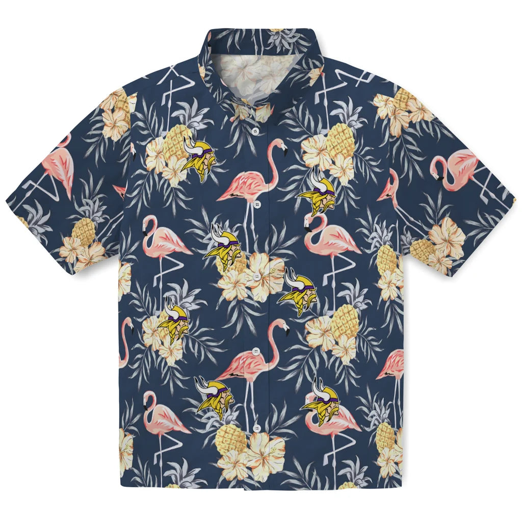 Minnesota Vikings Hawaiian Shirt - Flamingo Hibiscus | Moonbestprint