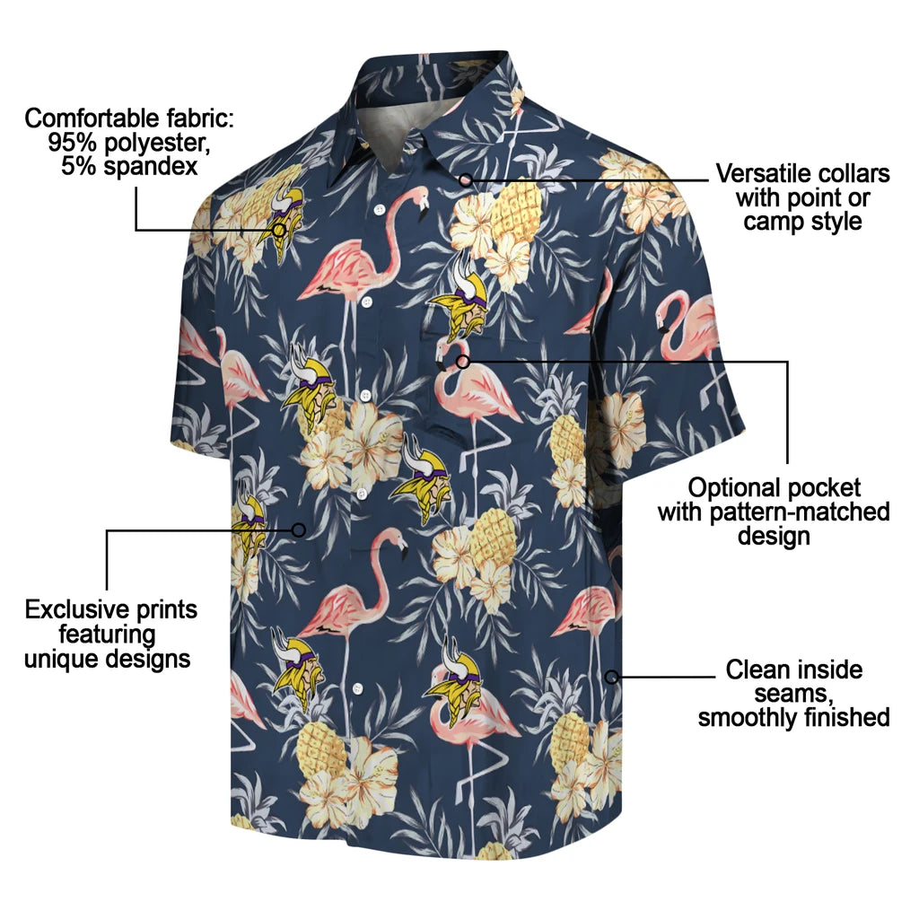 Minnesota Vikings Hawaiian Shirt - Flamingo Hibiscus | Moonbestprint