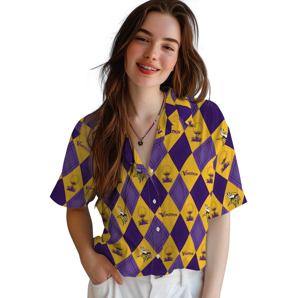 Minnesota Vikings Hawaiian Shirt - Golfing Plaid | Moonbestprint