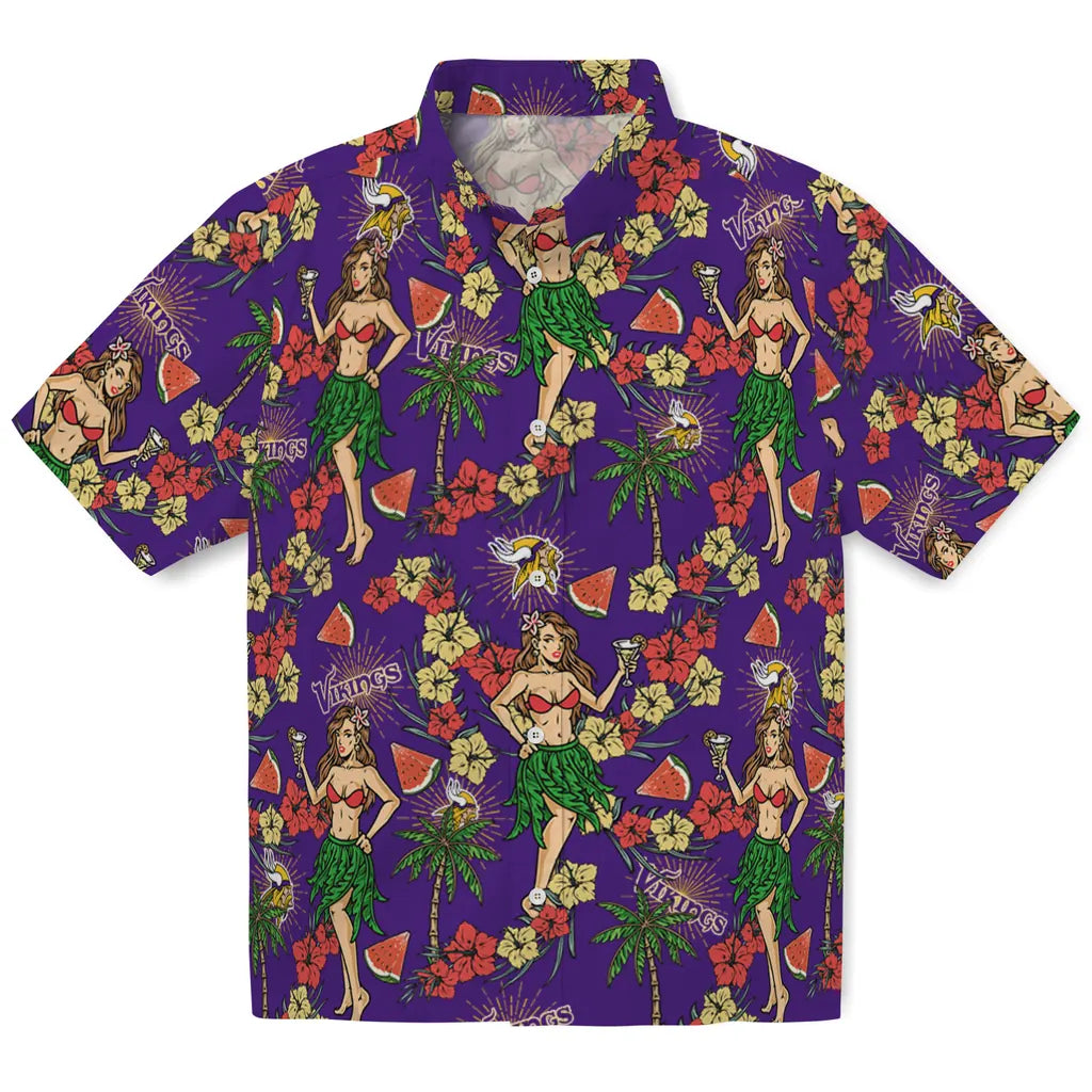 Minnesota Vikings Hawaiian Shirt - Hawaiian Girls Design | Moonbestprint